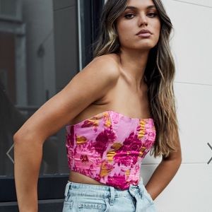 Showpo Brailey Bustier Top in Pink Jacquard